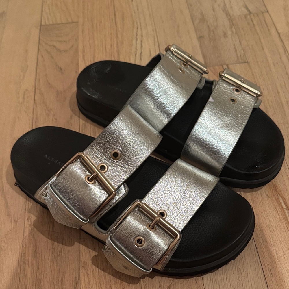 All saints Silver and Black Buckle Sandals size 39